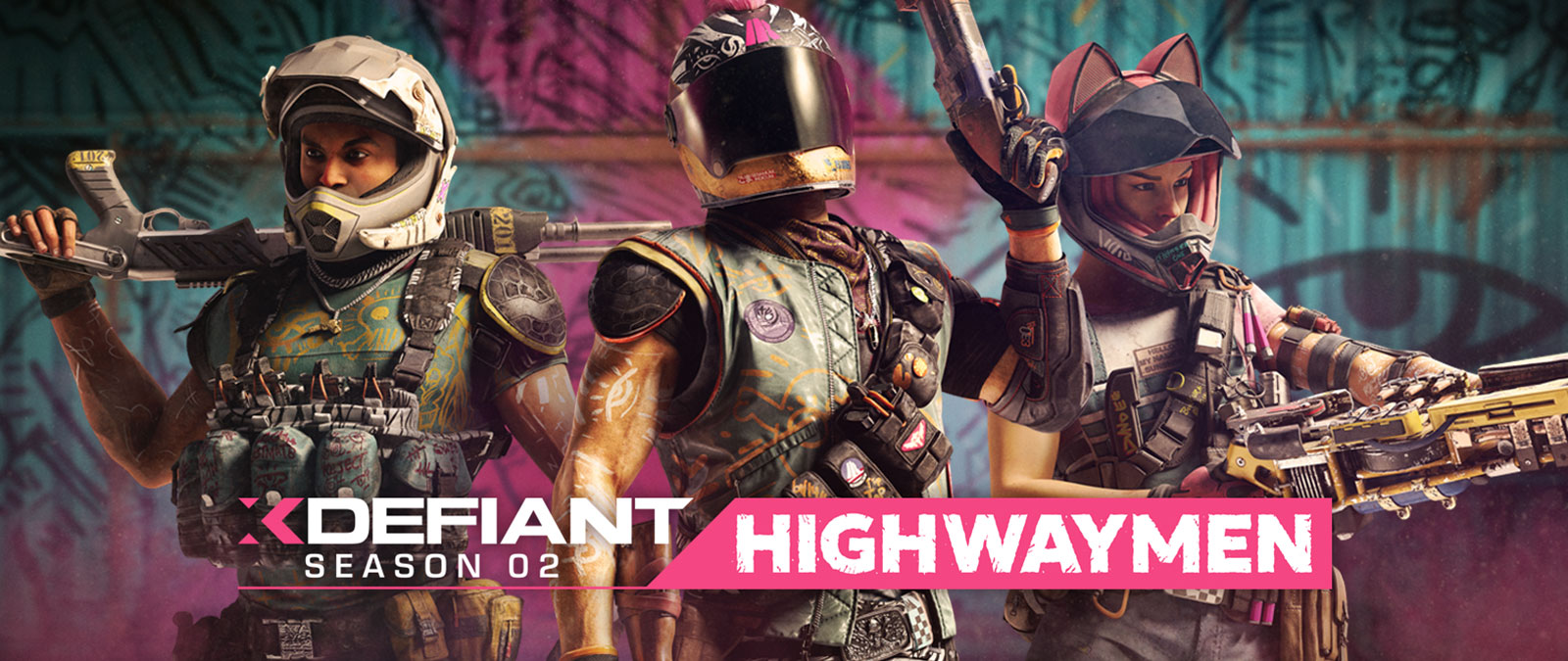 XDefiant Season 2, Highwaymen, Three characters with biker helmets holding guns. 