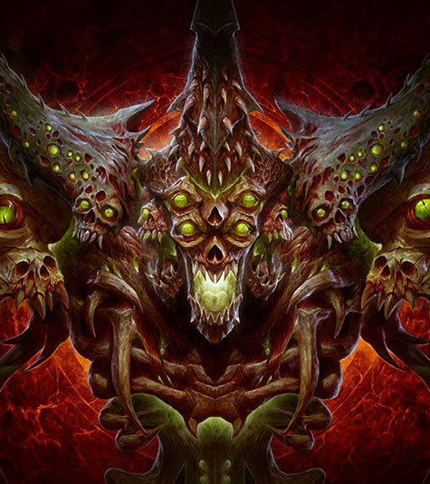 Belial, a demon covered in eyes, roars fiercely.